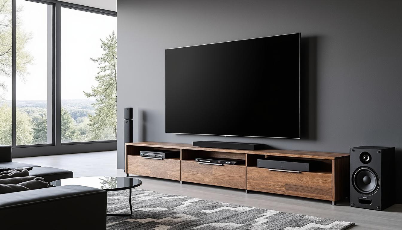découvrez le meuble tv avec enceinte intégrée chez leclerc, alliant fonctionnalité et design pour un salon moderne. transformez votre espace de vie avec ce mobilier élégant qui optimise votre expérience multimedia tout en ajoutant une touche contemporaine à votre intérieur.