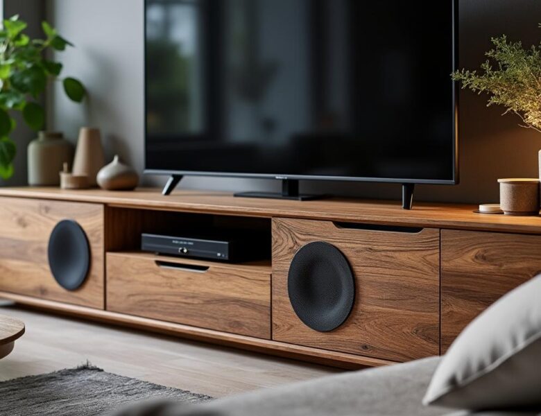 Découvrez le meuble TV avec enceinte intégrée chez Leclerc pour un salon moderne