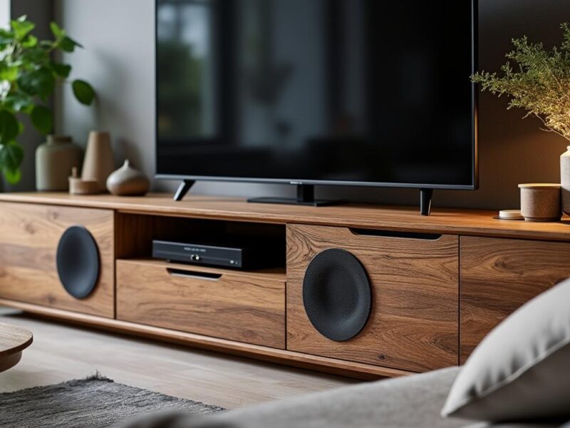 Découvrez le meuble TV avec enceinte intégrée chez Leclerc pour un salon moderne