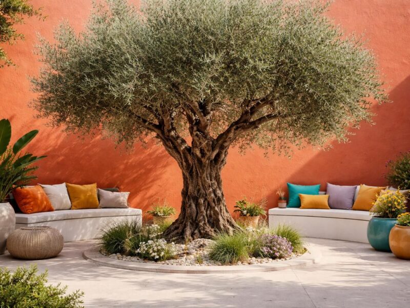 Comment mettre en valeur un olivier en utilisant des couleurs contrastantes dans votre espace