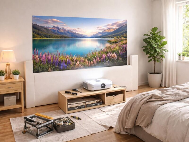 Chambre : tête de lit projetée avant bricolage avec vidéoprojecteur Acer