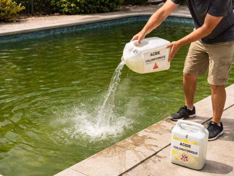 Les erreurs à éviter avec l&rsquo;acide chlorhydrique pour piscine verte pour ne pas aggraver la situation