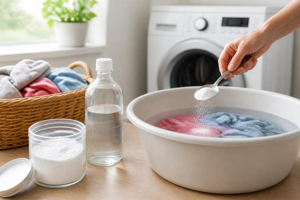 découvrez comment utiliser le bicarbonate de soude et le vinaigre blanc pour redonner éclat et fraîcheur à votre linge déteint grâce à des méthodes naturelles et efficaces.
