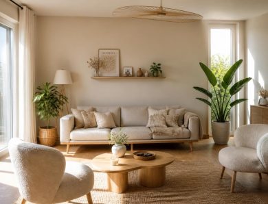 Inspiration déco : la couleur de la peinture pour un salon lumineux beige qui s&rsquo;harmonise avec tout