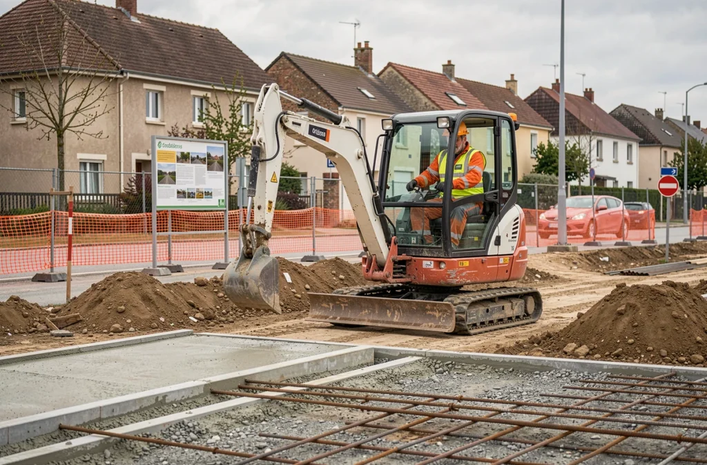 Ouvriers de Bâtiment Travaux Publics Orléanais sur un chantier de voirie à Orléans