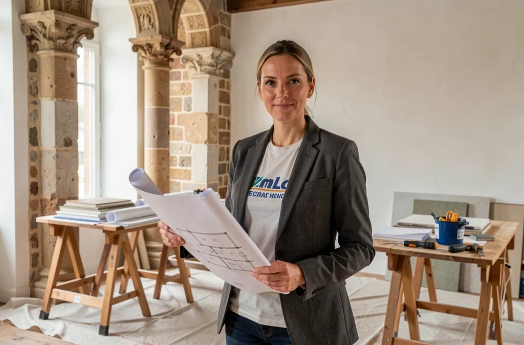Chef de projet de Restauration Orléanaise Construction dans un bâtiment historique en cours de restauration