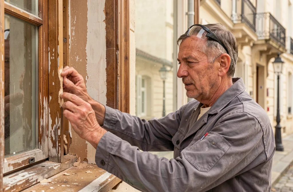 Artisan de Sarl Amedepat restaurant des fenêtres en bois ancien sur une maison de ville orléanaise
